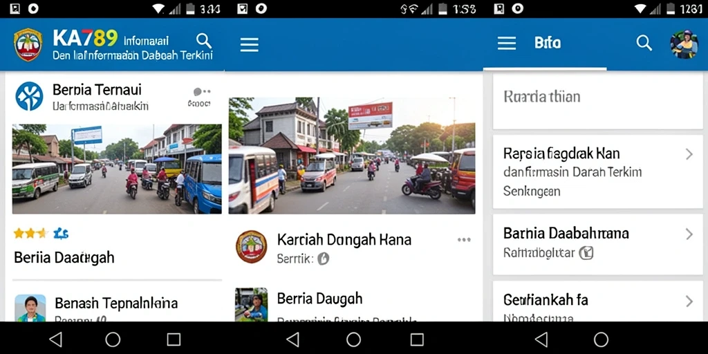 Antarmuka intuitif aplikasi KA789 dengan berita daerah terkini.