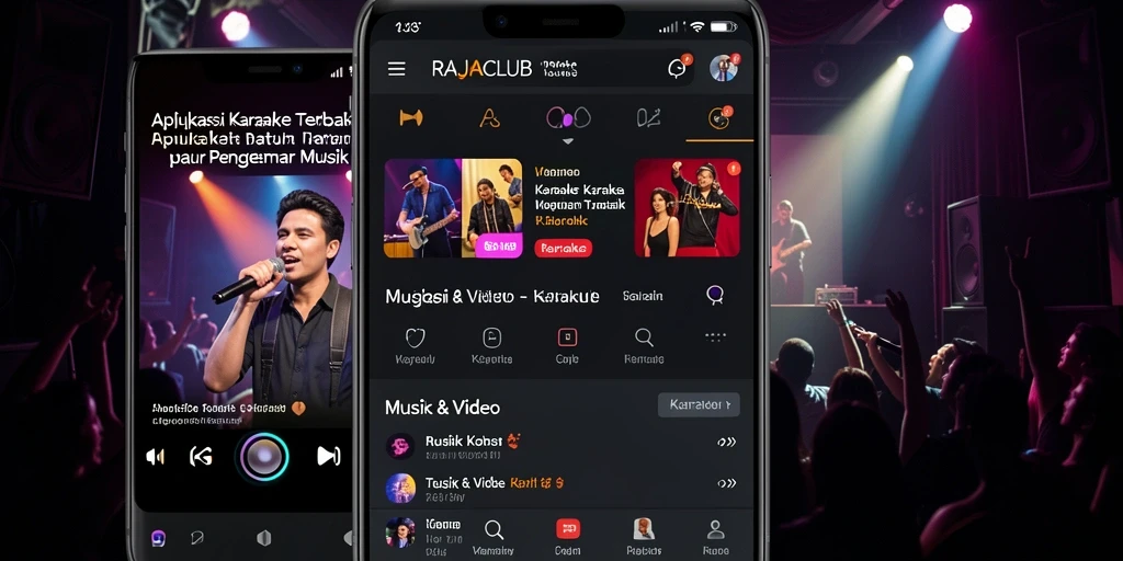 Tampilan antarmuka pengguna aplikasi Karaoke RAJACLUB yang interaktif dan menarik.