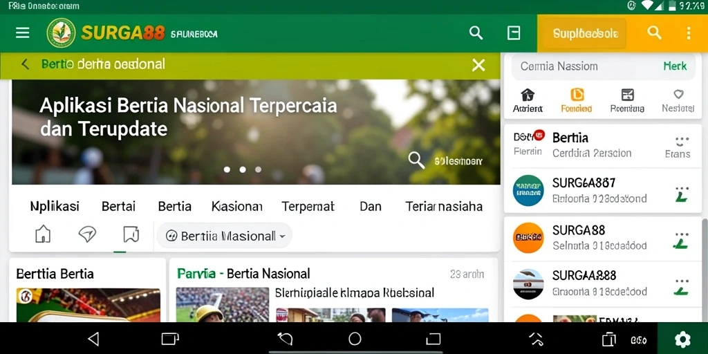 Antarmuka aplikasi SURGA88 yang menampilkan berita nasional.