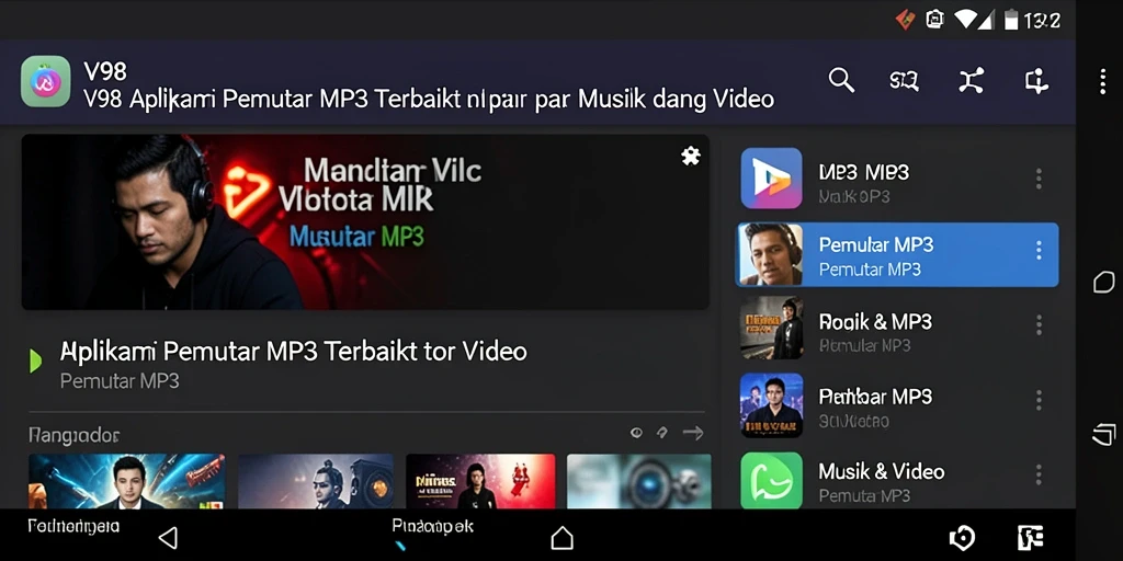 Tampilan antarmuka V98 yang intuitif untuk pemutar MP3.