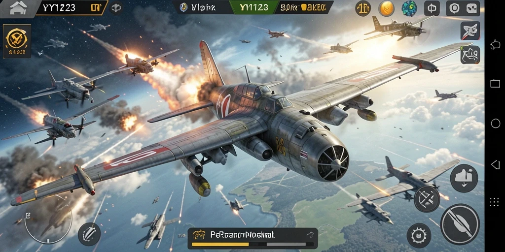Antarmuka game yang menarik dalam pertempuran pesawat tempur.